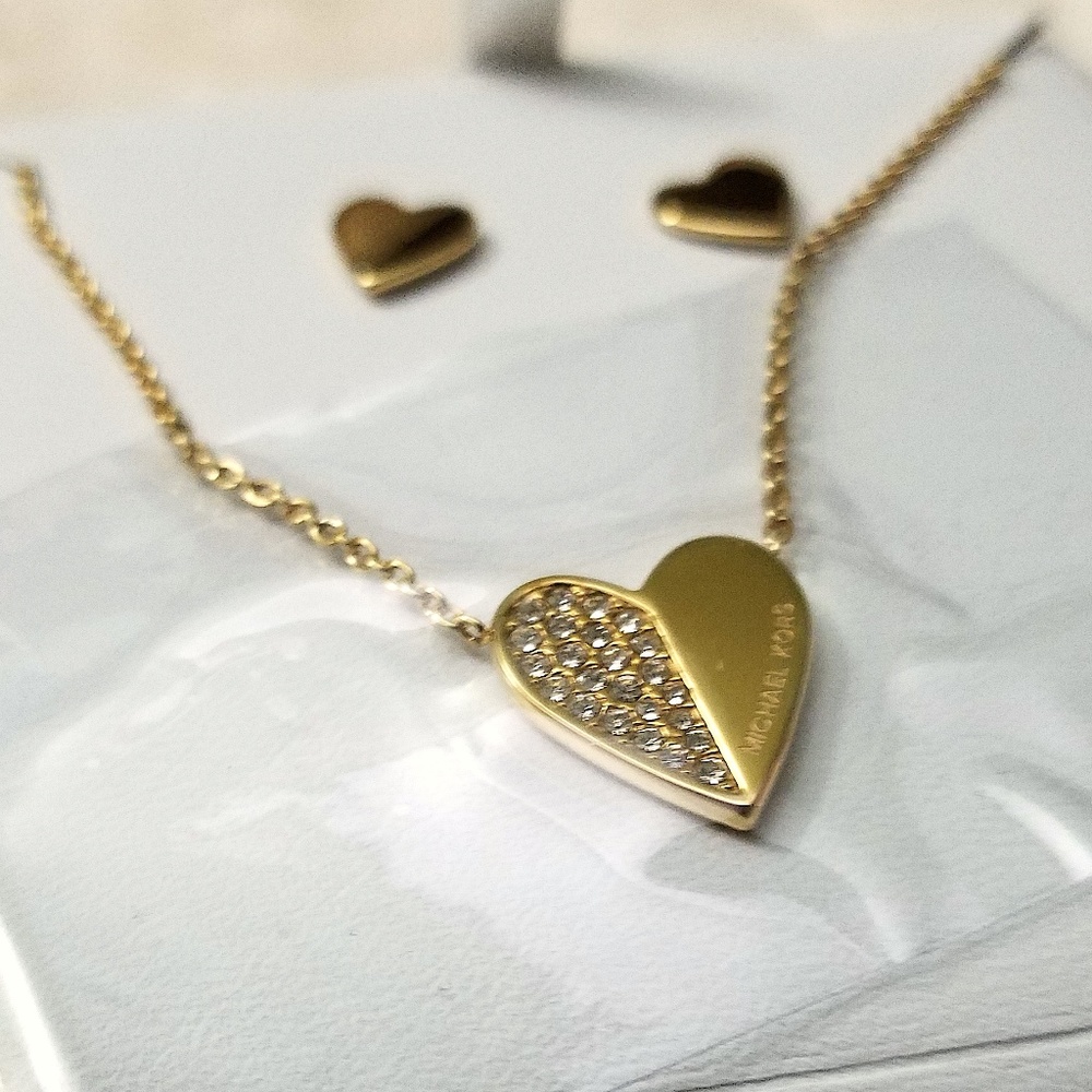 Michael Kors Gold Heart Necklace and Earrings Set